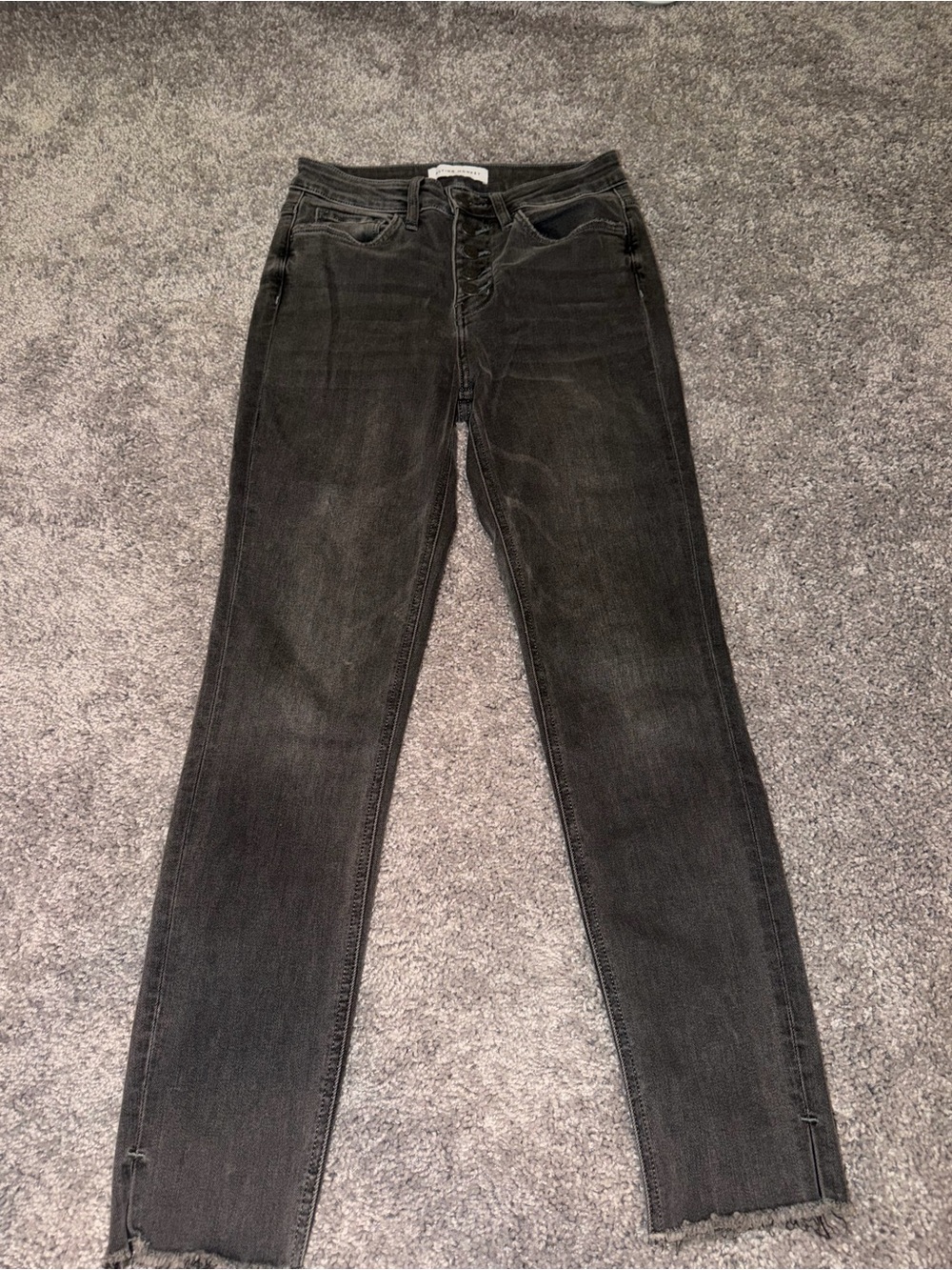 Flying Monkey Grey Faded Button Front Ankle Skinny Jeans Raw Hem Size 27